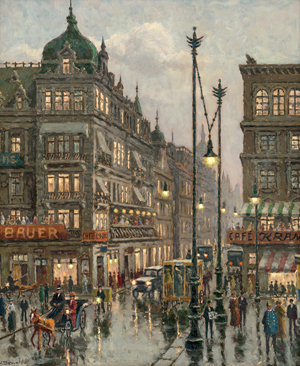 Lot 6197, Auction  118, Sewohl, Waldemar, Blick auf die abendliche Friedrichstraße mit Café Bauer und Café Kranzler