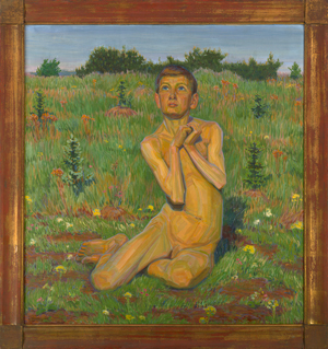 Lot 6213, Auction  118, Gelbke, Georg, "Frühling": Kniender Knabe auf einer Blumenwiese