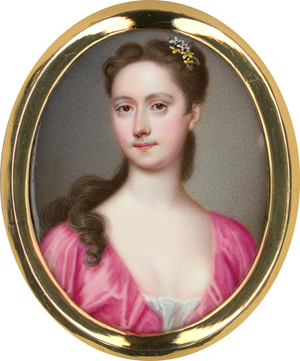 Lot 6463, Auction  118, Zincke, Christian Friedrich, Portrait Miniatur einer jungen Frau in rosa Kleid mit Blumen im Haar