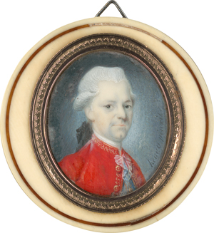 Lot 6483, Auction  118, Henry, Miniatur Portrait eines Mannes mit gepuderter Perücke, in roter Jacke 