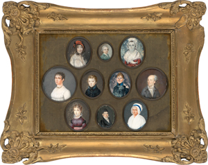 Lot 6508, Auction  118, Französisch, um 1775-1825. Gruppe von 10 Miniaturen auf Panneau: 5 Frauen, 4 Männer, 1 Kind,