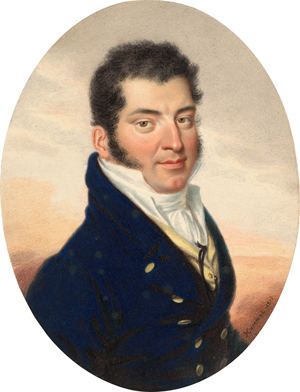 Lot 6558, Auction  118, Hummel de Bourdon, Carl Ludwig, Miniatur Portrait eines Mannes in dunkelblauer Jacke mit gelber Weste
