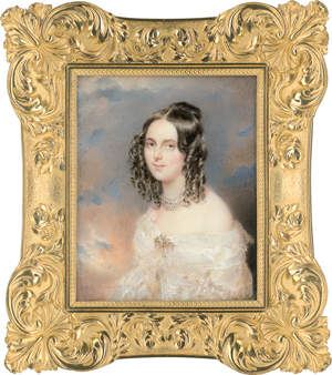 Lot 6561, Auction  118, Daffinger, Moritz Michael, Miniatur Portrait Paar: Junge Frau in Weiß mit Perlenschmuck und Mann mit rotem Backenbart