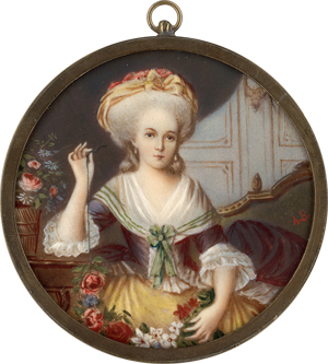 Lot 6576, Auction  118, Europäisch, Portrait Miniatur einer jungen Frau mit Blumengirlande, genannt Princesse de Lamballe