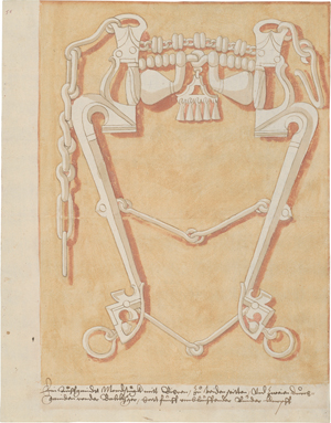 Lot 6636, Auction  118, Deutsch, Ende 16. Jh. Zaumzeug mit Kopfgestell und Trense