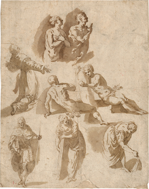 Lot 6644, Auction  118, Palma, Jacopo, Studienblatt mit acht Figuren, darunter der Versuchung Evas