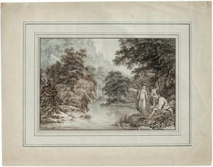 Lot 6707, Auction  118, Oeser, Johann Friedrich Ludwig, Arkadische Landschaft mit Herkules am Scheidewege