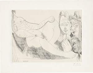 Lot 8168, Auction  118, Picasso, Pablo, Femme au lit avec visiteurs en costume du XVIIe siècle