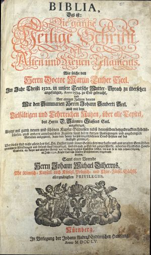 Lot 1069, Auction  119, Biblia germanica, Das ist Die gantze Heilige Schrift (Nürnberg, Endter, 1755)