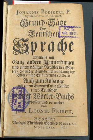 Lot 2029, Auction  119, Bödiker, Johann, Grund-Sätze der teutschen Sprache