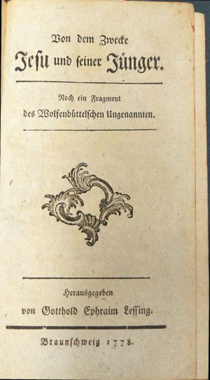 Lot 2105, Auction  119, Lessing, Gotthold Ephraim, Von dem Zwecke Jesu und seiner Jünger