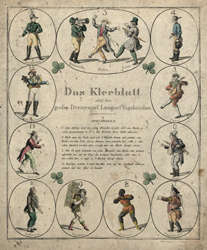 Lot 2145, Auction  119, Spielplan Das Kleeblatt, Kolorierter gestochener Spielplan mit 13 Spielfiguren