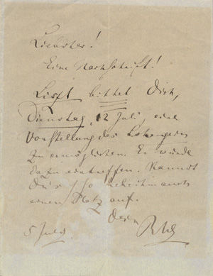 Wagner, Richard, Brief an Louis Schindelmeißer