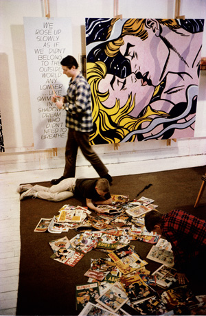 Lot 4106, Auction  119, Budnik, Dan, Roy Lichtenstein with his sons David and Mitchell, West 26th Street Studio, New York, with "We Rose Up Slowly"