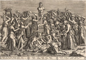 Lot 5018, Auction  119, Heyden, Pieter van der, Gruppe von Frauen bringt dem Priapus ein Esel-Opfer dar