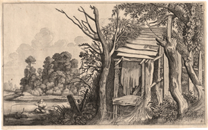 Lot 5042, Auction  119, Velde II, Jan van de, Landschaft mit Angler und einer verfallenen Hütte. 