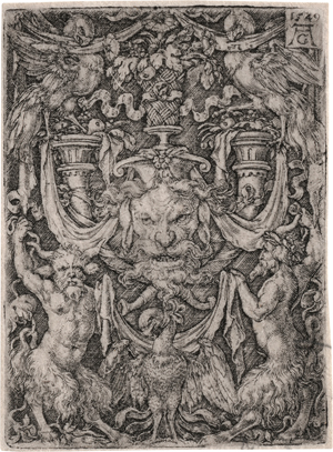 Lot 5059, Auction  119, Aldegrever, Heinrich, Ornamententwurf mit Maske und Adler zwischen zwei Faunen