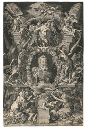 Lot 5570, Auction  119, Sadeler, Aegidius, Bildnis Kaiser Matthias im Oval, mit allegorischen Assistenzfiguren