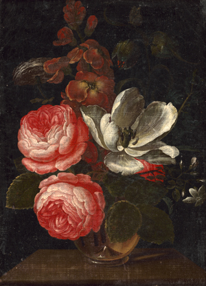 Lot 6025, Auction  119, Careel, Johann, Stillleben mit Rosen, Lilien und Goldlack in einer Glasvase