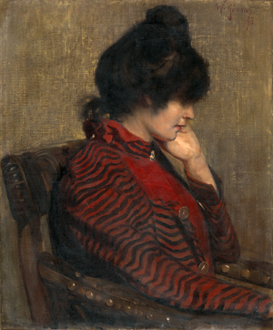 Lot 6177, Auction  119, Görms, W., Sinnierende Dame im schwarz-rot gestreiften Kleid