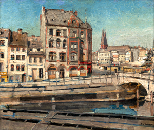 Lot 6209, Auction  119, Jackstädt, Erich, Die Friedrichsgracht mit Blick auf die Inselbrücke und die Nikolaikirche in Berlin