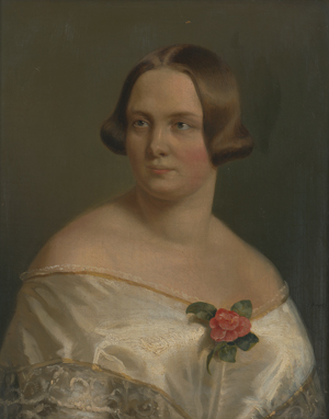 Lot 6254, Auction  119, Deutsch, 1846. Bildnis einer Dame im weißen Seidenkleid und mit Rose im Dekolleté