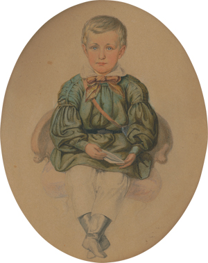 Lot 6255, Auction  119, Deutsch, um 1830. Bildnis eines sitzenden Knaben im grünen Hemd mit seinem Buch