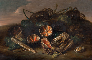 Lot 6310, Auction  119, Neapolitanisch, 17. Jh. Stillleben mit Seeigeln, Krabben, Seetang und Meeresfrüchten