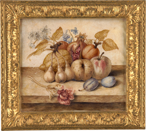 Lot 6390, Auction  119, Monfort, Octavianus, Stillleben mit Granatapfel, Zitrone, Birnen, Äpfel und Pflaumen