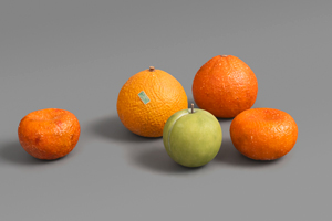Lot 6431, Auction  119, Marmorfrüchte, Zwei Orangen, zwei Mandarinen und eine grüne Pflaume