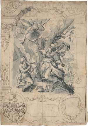 Lot 6510, Auction  119, Süddeutsch, 1612. Scheibenriss mit dem Opfer Abrahams