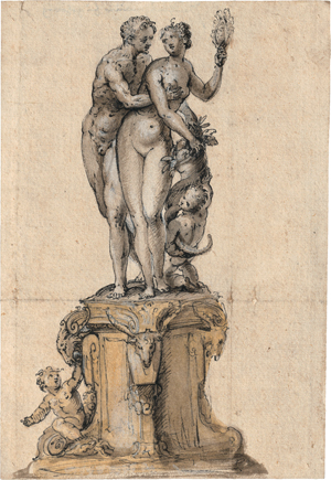 Lot 6515, Auction  119, Nürnberg, um 1600. Vertumnus und Pomona auf einem Sockel mit Widderköpfen