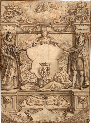 Lot 6519, Auction  119, Jode I, Pieter de - zugeschrieben, Erzherzog Albrecht VII. und Isabella Clara Eugenia von Spanien, die Statthalter der Niederlande, als Beschützer der Provinz Hennegau