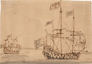 Lot 6547, Auction  119, Velde d. J., Willem van de, Zwei Kriegsschiffe mit der englischen Kriegsflagge auf ruhiger See