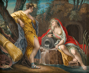 Lot 6555, Auction  119, Deutsch, um 1700. Die Quellnymphe Arethusa berichtet Ceres vom Verbeib ihrer Tochter Proserpina: Allegorie des Sommers