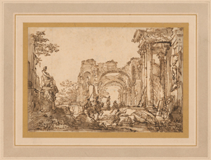 Lot 6565, Auction  119, Pannini, Giovanni Paolo, Architekturcapriccio mit römischen Ruinen und einem Reiter