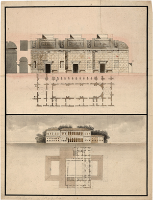 Lot 6594, Auction  119, Dufourny, Leon, Entwurf für ein Palais (Grundriss und Fassade)