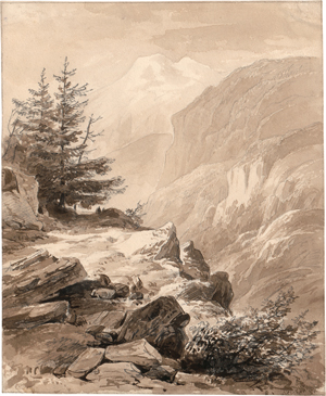 Lot 6687, Auction  119, Preller d. Ä., Friedrich, Hochgebirgslandschaft mit Wanderern