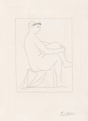 Lot 8117, Auction  119, Picasso, Pablo, Femme nue couronnée des fleurs, aux jambes croisées