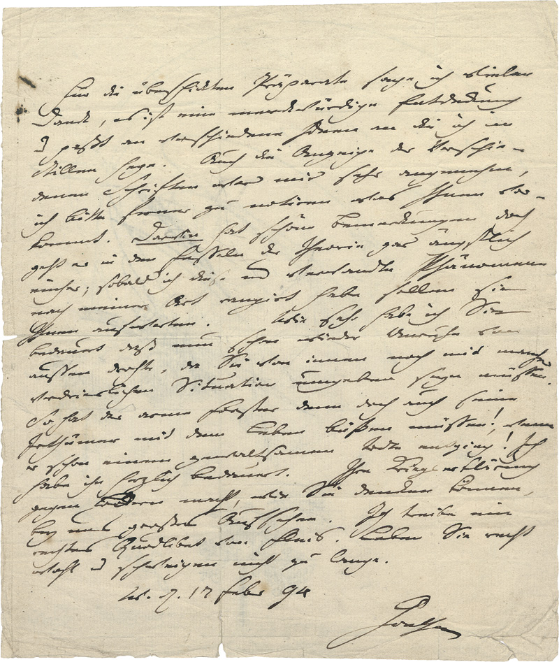Lot 2525, Auction  119, Goethe, Johann Wolfgang von, Eigenhändiger Brief 1794