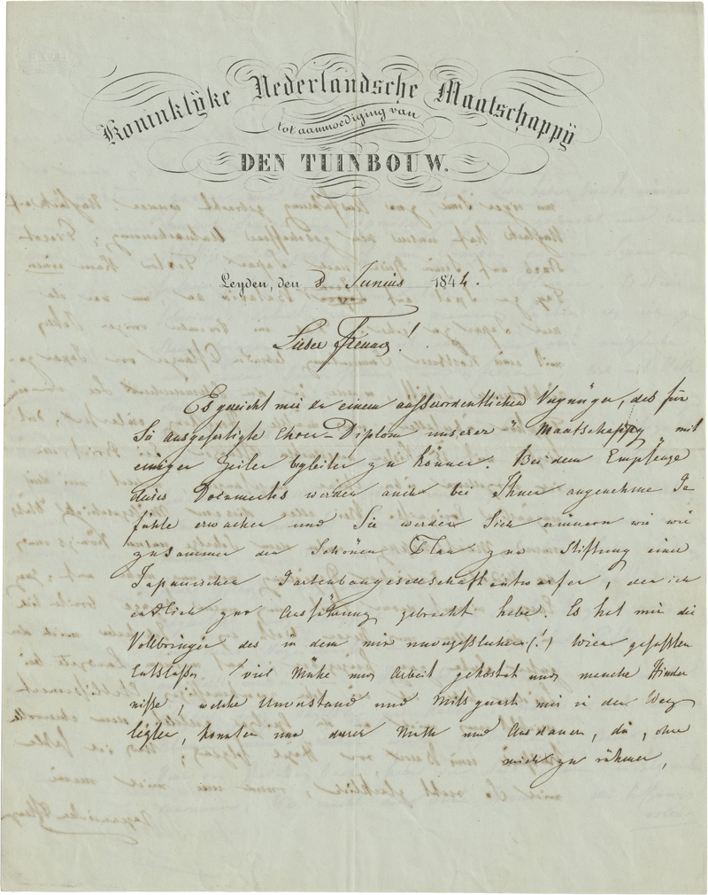 Lot 2576, Auction  119, Siebold, Philipp Franz von, Brief 1844 an Stephan Endlicher