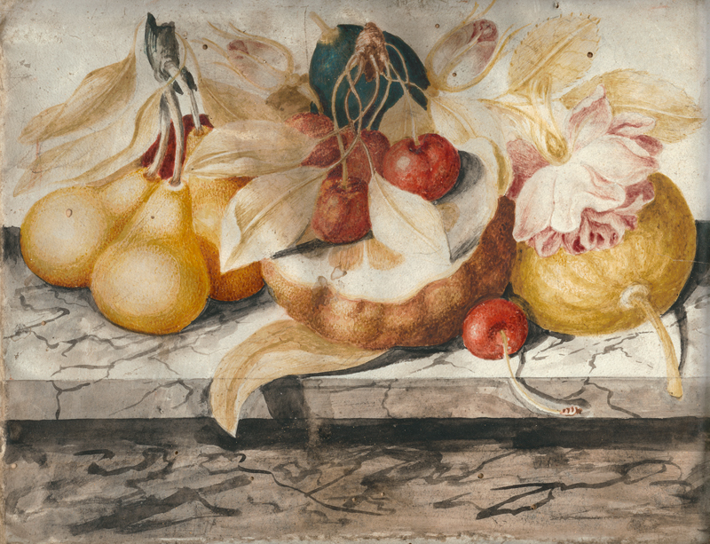 Lot 6327, Auction  119, Florentinisch, 17. Jh. Kirschen, Zitronen und Birnen auf einer Marmorplatte