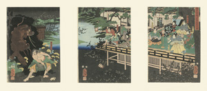 Lot 1532, Auction  120, Yoshikazu, Ichijusai, Der Gewitterkampf für Kusunoki Matsasura. Triptychon mit 3 Ukiyo-e Holzschnitten
