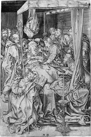 Lot 1597, Auction  120, Glockendon, Albert, d. Ä., Der Tod der Jungfrau. Kupferstich nach Martin Schongauer. 