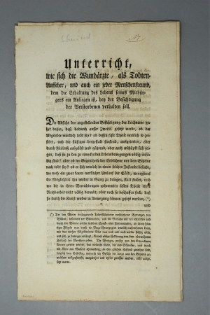 Lot 1601, Auction  120, Unterricht, wie sich die Wundärzte, als Todten-Aufseher, bey der Besichtigung der Verstorbenen verhalten soll(en) + Beigabe