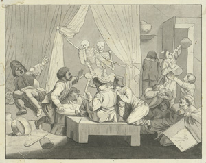 Lot 1642, Auction  120, Tavernen-Toten-Tanz, Lavierte Federzeichnung auf Büttenpapier mit Wasserzeichen. Darstellungsgröße 22 x 17,5 cm. 