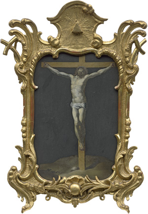 Lot 1651, Auction  120, Kreuzigung Christi, Öl auf Schiefer in geschnitztem Goldrahmen.