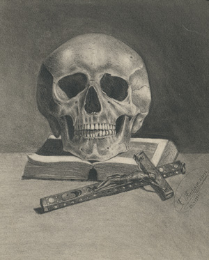 Lot 1660, Auction  120, Biedermann, Franz, Memento Mori. Großformatige Zeichnung mit Darstellung eines Totenschädels 