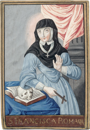 Lot 1677, Auction  120, Santa Francisca Romana, Die Heilige Franziska von Rom. Andachtsbild in farbiger Gouachemalerei mit Goldhöhung auf Pergament