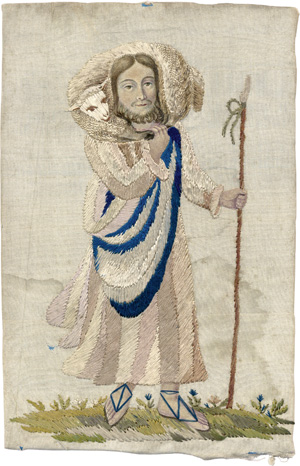 Lot 2240, Auction  120, Christus als Guter Hirte, als Seidenstickerei mit Gouchemalerei, aufgezogen auf Kartonstück